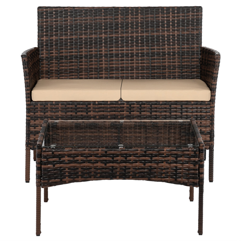 2pcs Arm Chairs 1pc Love Seat & Tempered Glass Coffee Table Rattan Sofa Set Brown Gradient