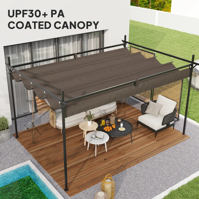 Metal Retractable Pergola Canopy, Outdoor Pergola For Garden, Patio, Backyard, Deck, Brown