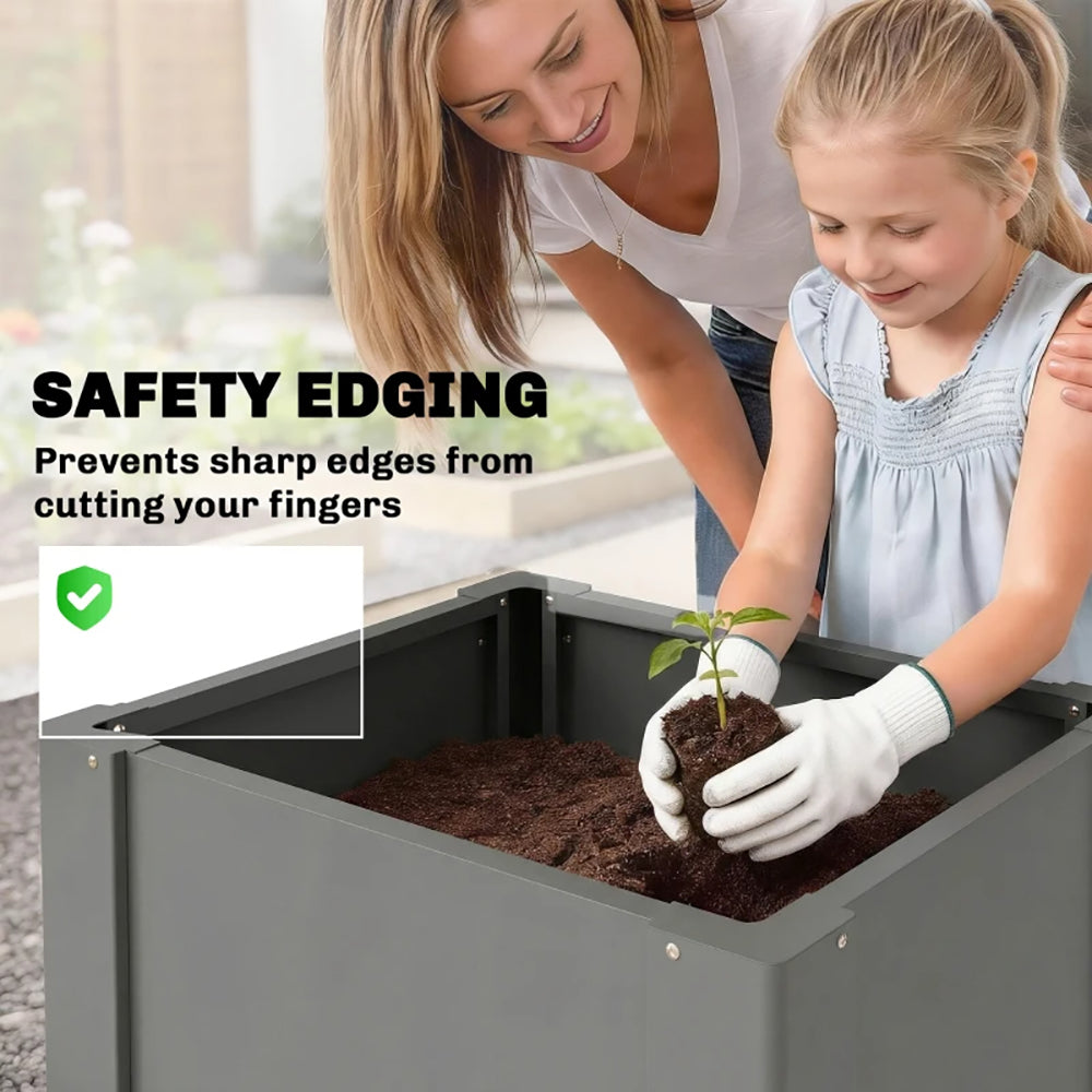 Raised Garden Bed Galvanized Planter Box Outdoor Open-Bottom Design With Gloves For Gardening Vegetables, Flower