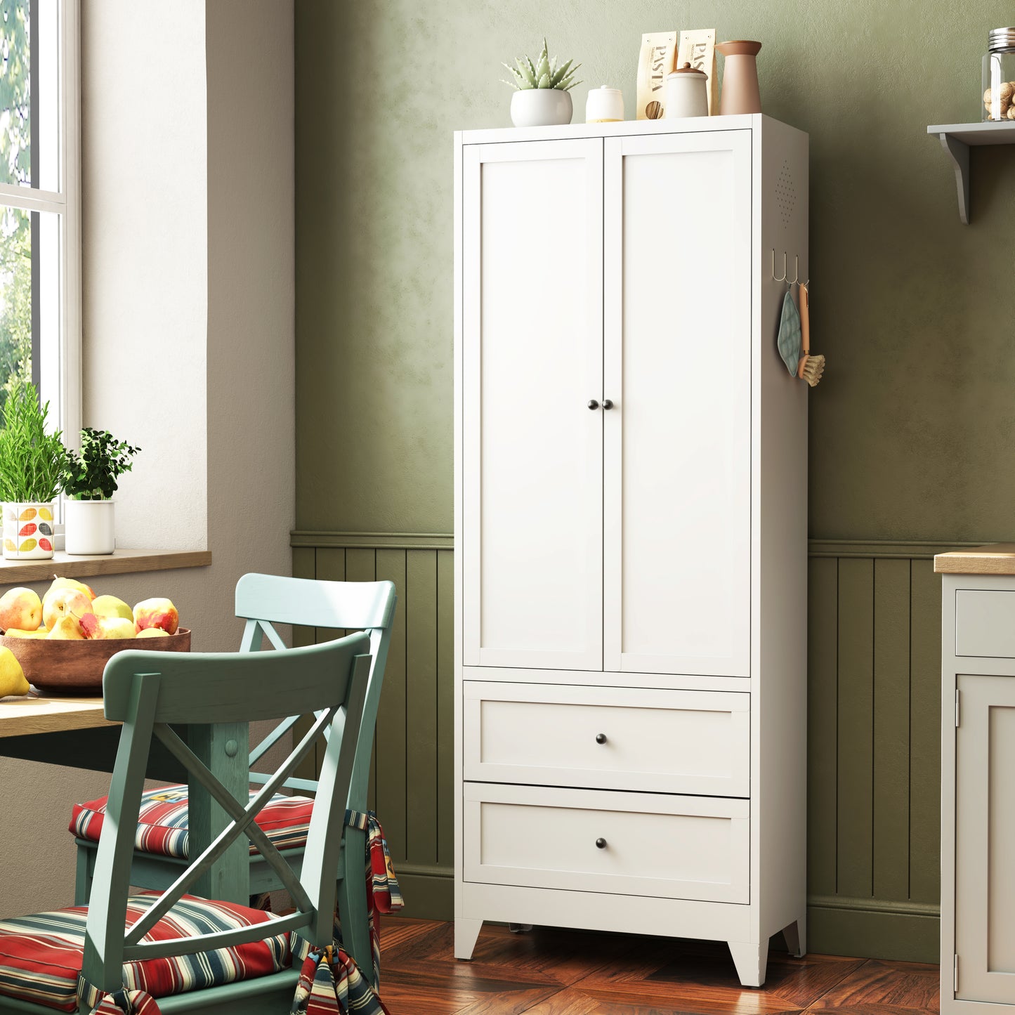 72 Inch White Pantry Cabinet With 2 Drawers, Freestanding Kitchen Storage Cabinet With Adjustable Shelves, Heavy-Duty Organizer For Spices, Dishware, Small Appliances In Kitchen, Pantry, Dining Room