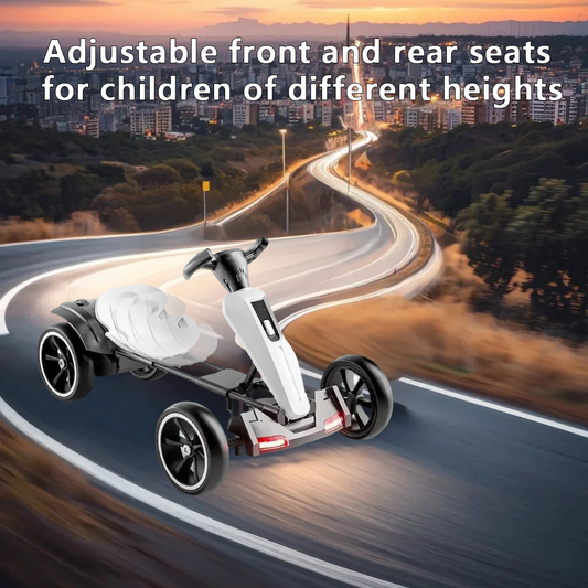 12V Electric Kids Pedal Go Kart, Folder Go Kart, Outdoor Ride On Toy With Adjustable Seat, 4 Non-Slip EVA Wheels For Boys And Girls For Age 3-6 Years Old-White