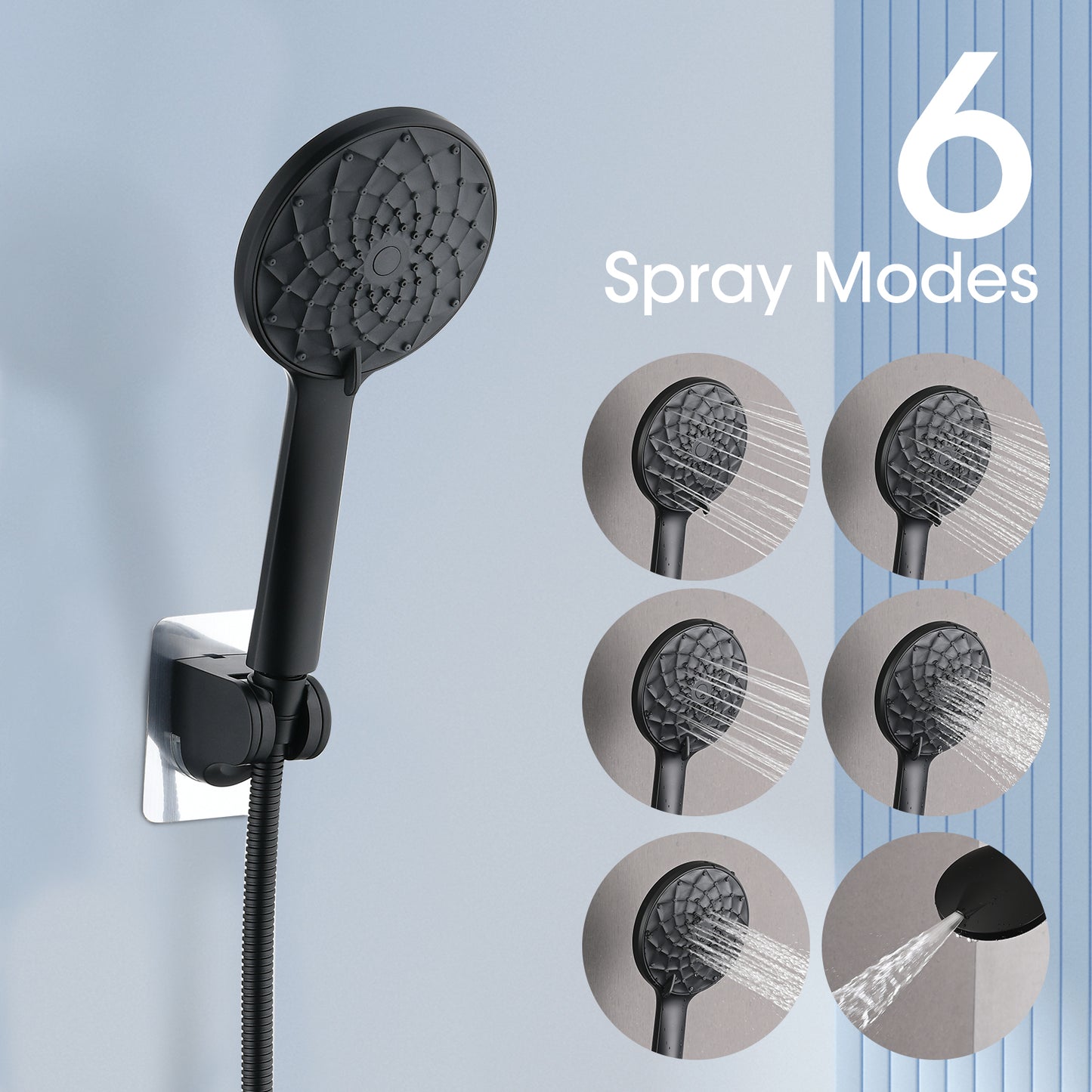 Shower Head, 10 Inch High Pressure Rainfall Shower Head Handheld Shower Combo With 11 Inch Extension Arm, 6 Settings Adjustable Anti-leak Shower Head With Holder Hose, Height Angle Adjustable