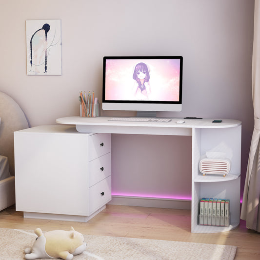 Modern Home Office Table,Expandable Desk With Storage Drawers & Open Shelf,Computer Desk With Hutch & Bookshelf,Wood Executive Desk Teens Student Desk Writing Laptop Home Office Desk