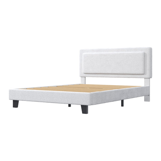 Full Size Bed Frame Minimalist Upholstered Bed Frame With Adjustable Headboard Solid Wood Slats Iron Frame No Box Spring Needed Easy Assembly Beige