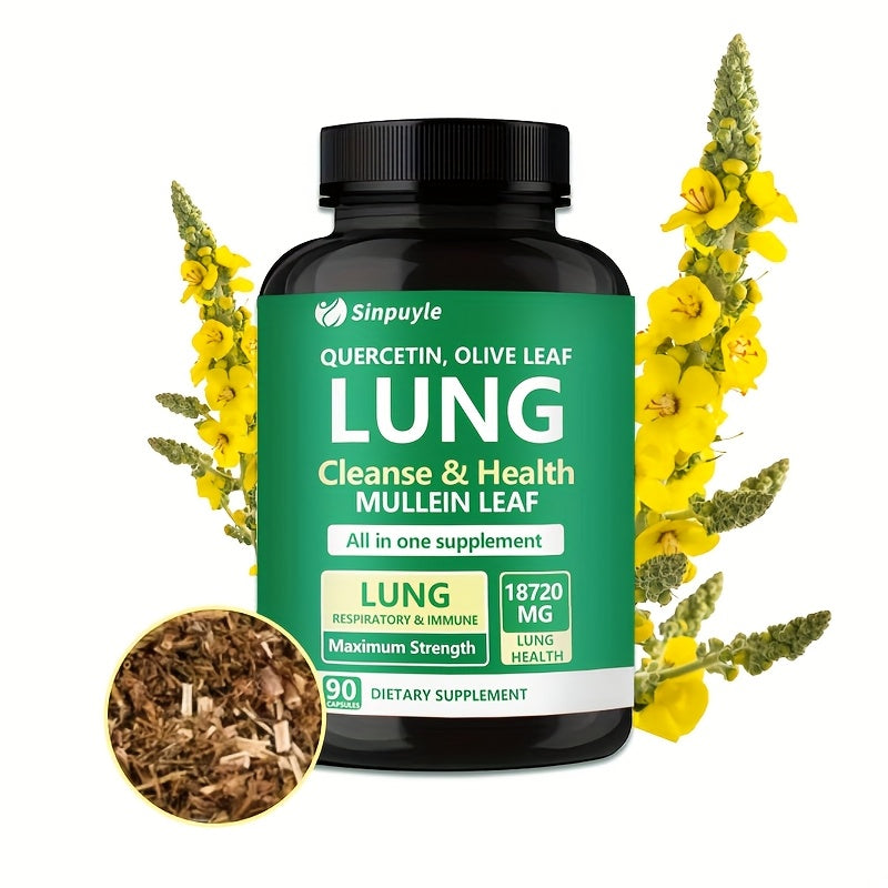 Lung Cleanse Respiratory Support Supplement Mullein Leaf Quercetin 90 Capsules