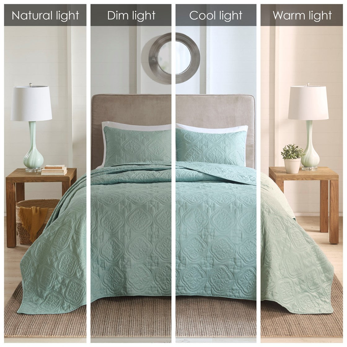 3 Piece Reversible Bedspread Set Seafoam Full Queen