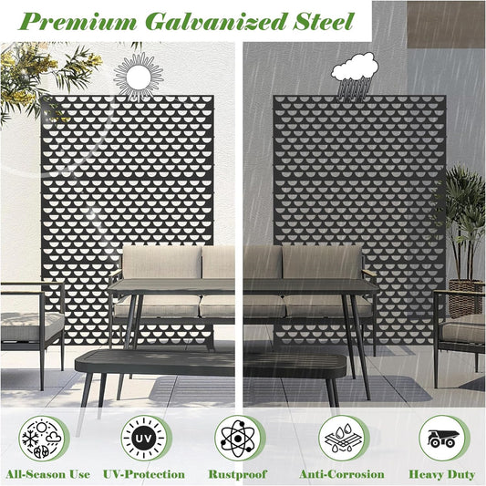 Metal Privacy Screens And Panels With Free Standing, Freestanding Outdoor Indoor Privacy Screen, Decorative Privacy Screen For Balcony Patio Garden, Semi-Circular Shape