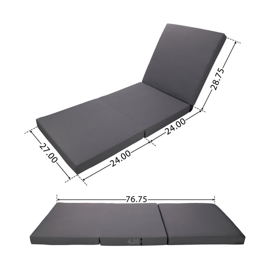 White Acacia Solid Wood Outdoor Chaise Lounge With  Dark Grey 3-Fold Water-Repellent Cushion, 400lbs Capacity,  Modern Patio Sun Lounger For Garden, Poolside