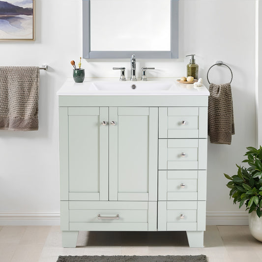 30  Blue Grey Bathroom Vanity With Ceramic Sink - Soft-Close Drawers, Solid Wood Frame, Multi-Organizer Storage ,76x47x85cm