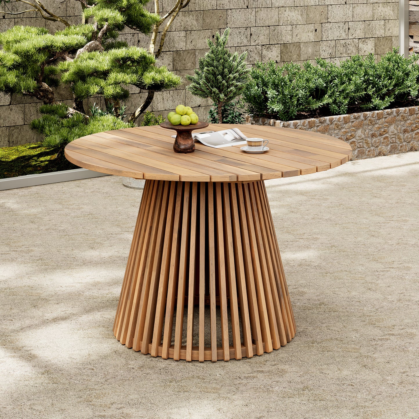 Outdoor Acacia Wood Patio Dining Table, 47.25-inch Extra-large Round Dining Table,for Backyard, Lawn, Balcony,Light Teak
