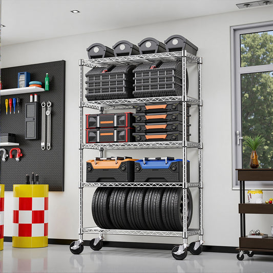 5-Shelf Storage Shelves,Wire Shelving Heavy Duty Metal Storage Shelving Unit Adjustable Garage Shelving Rack Pantry Kitchen  Chrome, 5 Tier,17.7  D X 47.2  W X 75.6  H