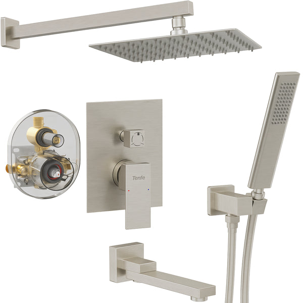 Male NPT Folding Bathtub Shower Faucet Rain Shower Head System With Bath Tub Faucet Set And Handheld For Bathroom Brushed Nickel 3 Function Unable Ship Weekends TK AND TEMU Only For Pickup