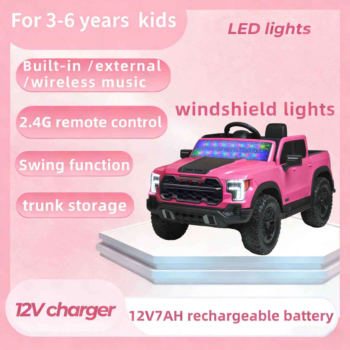 12V Kids Ride-On Car With Remote Control, 4-Wheel Shock Absorption, Multifunctional Music Player - Perfect Gift For Toddlers 3-6 Years Old