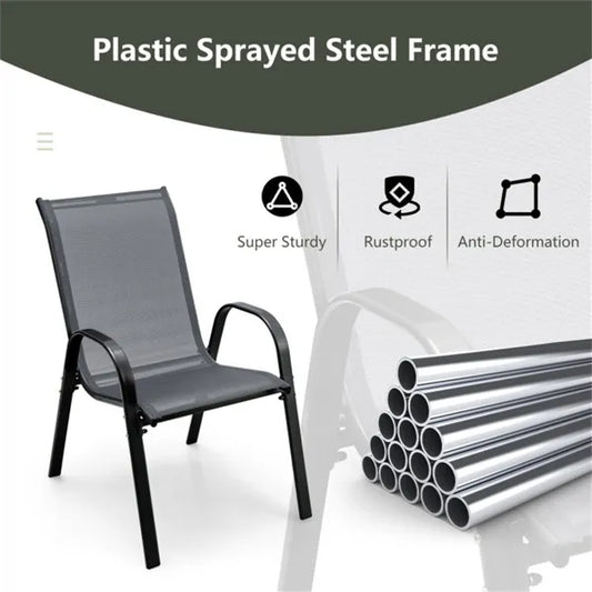 Gray 2 Pack Stackable Patio Dining Chairs, Ergonomic Steel Frame Breathable Fabric Outdoor Chairs 330 LBS Capacity