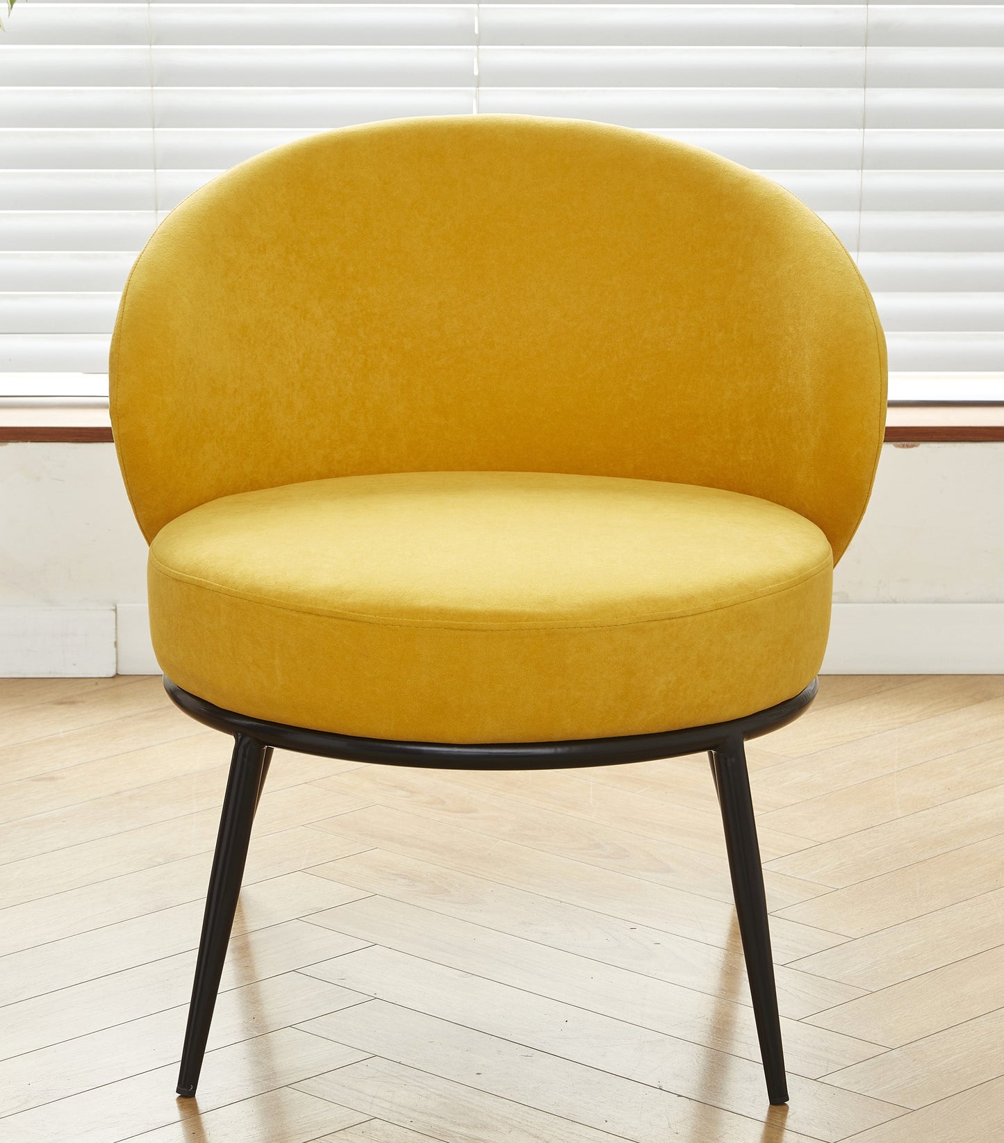 Round Velvet Accent Chair, Mid-Century Modern Upholstered Armchair With Metal Legs, Comfy Barrel Side Chair For Living Room Bedroom