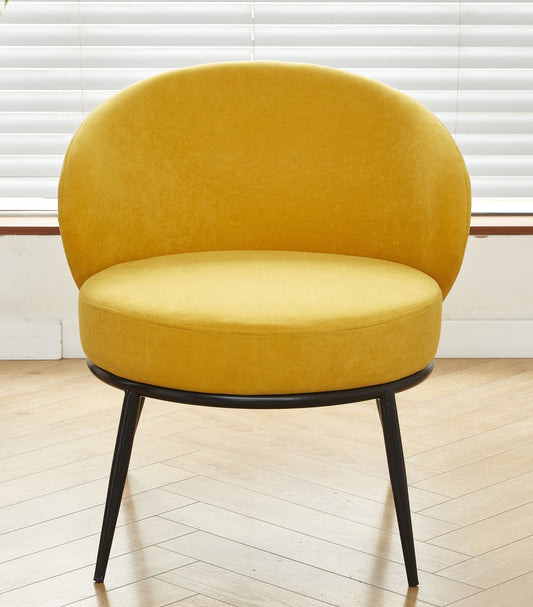 Round Velvet Accent Chair, Mid-Century Modern Upholstered Armchair With Metal Legs, Comfy Barrel Side Chair For Living Room Bedroom