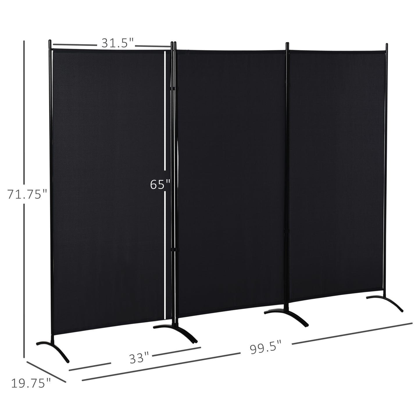 6' 3 Panel Room Divider, Indoor Privacy Screen For Home, Black