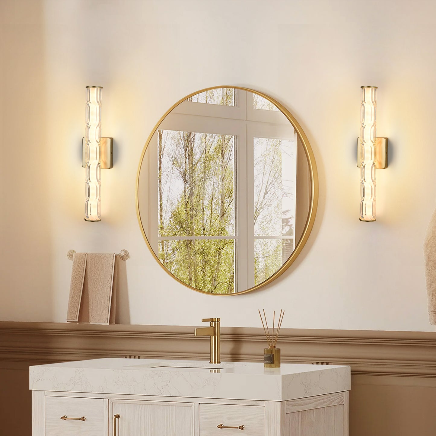 19.7in Gold Bathroom Wall Sconce Set Of 2, Modern Single Sconce Wall Lighting, Upgrated K9 Crystal Bronze Wall Light, Bedroom Vanity Sconce, Wall Lamp For Living Room, Stairway, Hallway
