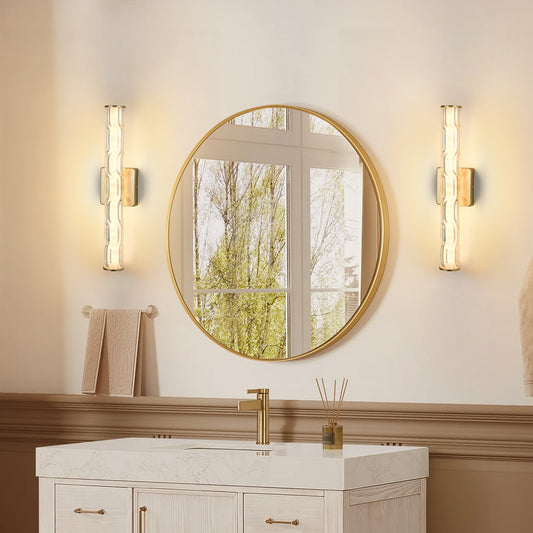 19.7in Gold Bathroom Wall Sconce Set Of 2, Modern Single Sconce Wall Lighting, Upgrated K9 Crystal Bronze Wall Light, Bedroom Vanity Sconce, Wall Lamp For Living Room, Stairway, Hallway