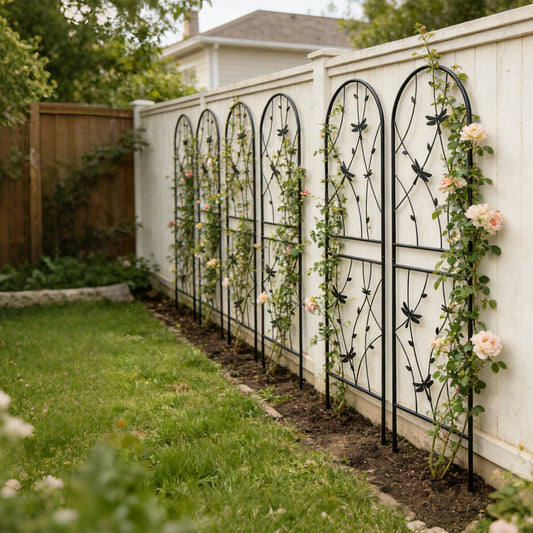 4 Pack Metal Garden Trellis 71  X 19.7  Rustproof Trellis For Climbing Plants Outdoor Flower Support Dragonfly Deco Black