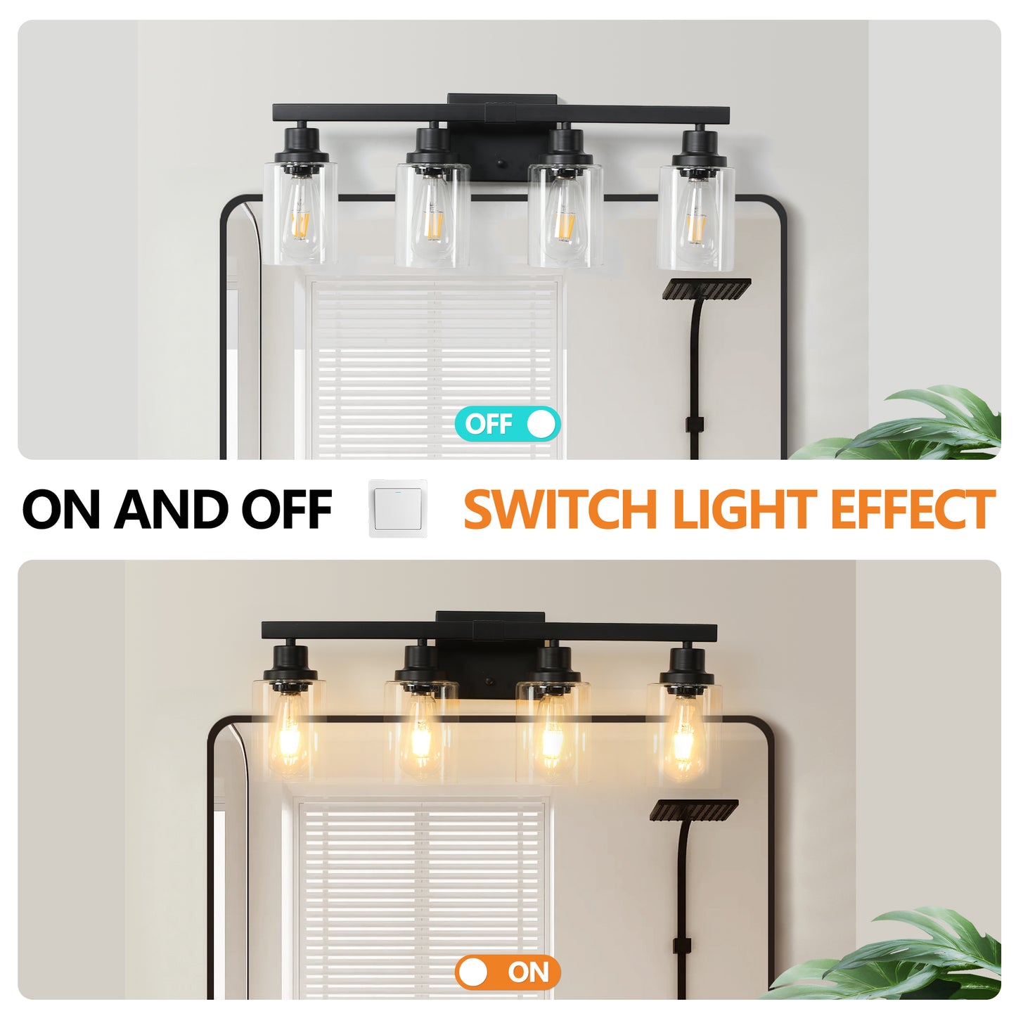24 Modern Black 4-Light Bathroom Vanity Light Fixture, Industrial Wall Sconce With Clear Glass Shades For Mirror, Bathroom, Bedroom, And Hallway No Bulbs