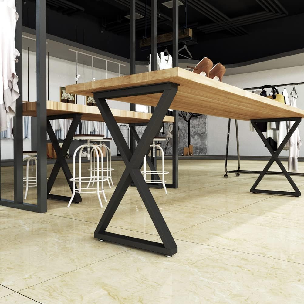 Metal Table Legs 28''x 24'' Heavy-Duty Desk Legs Industrial Furniture Legs For Dinning Table, Computer Table, Office Table 2Pcs-Black