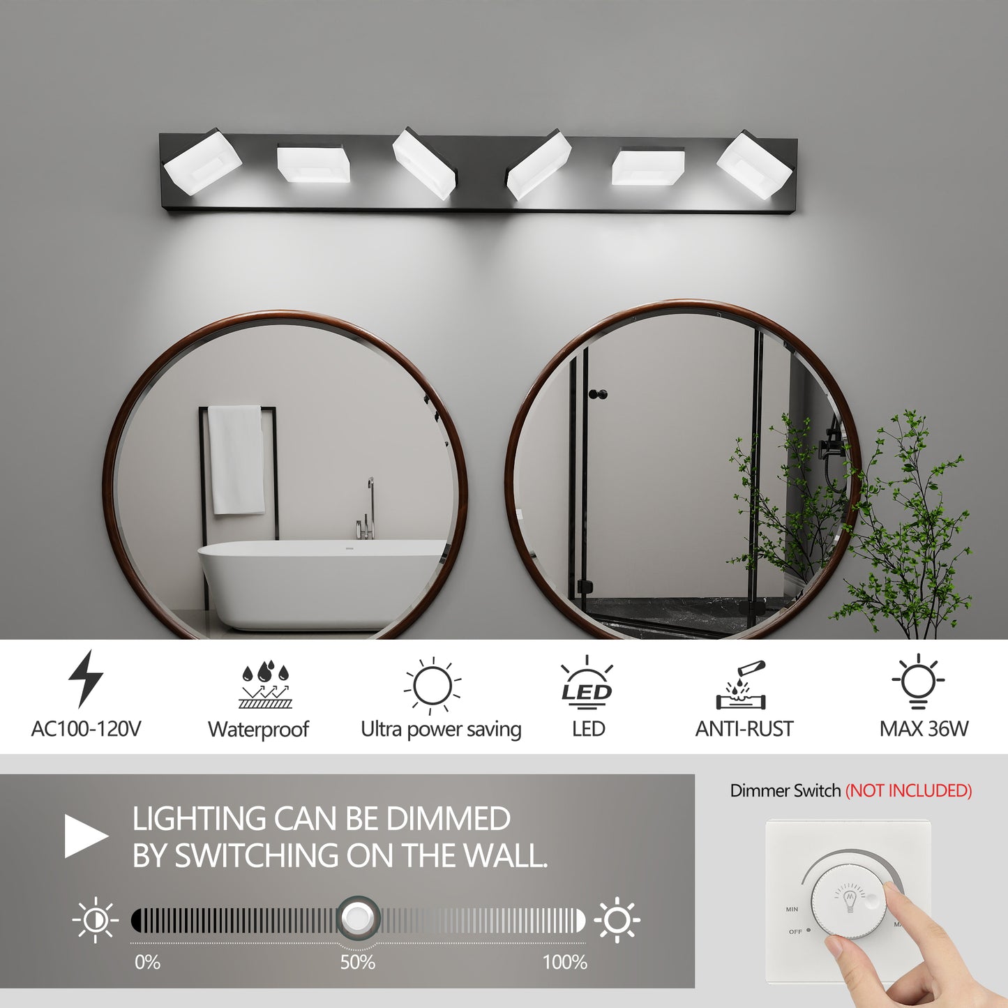 LED Modern Bathroom Vanity Light Fixtures  6-Light, 39-Inch, Matte Black Modern Acrylic Bathroom Wall Lighting Fixtures Over Mirror  Cool White 6000K