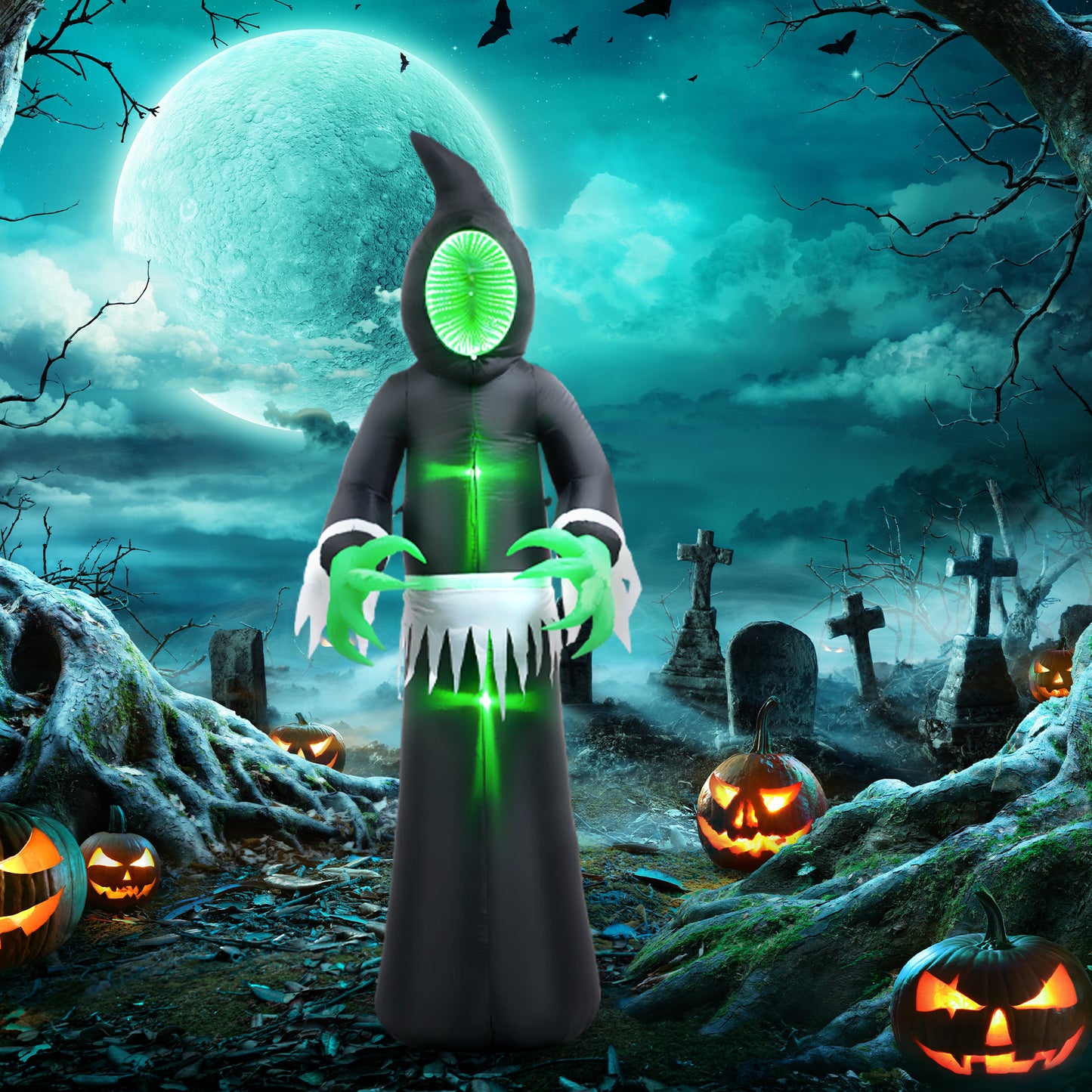 8ft Inflatable Halloween Mirror Face Ghost, Blow Up LED Display For Garden Indoor Outdoor