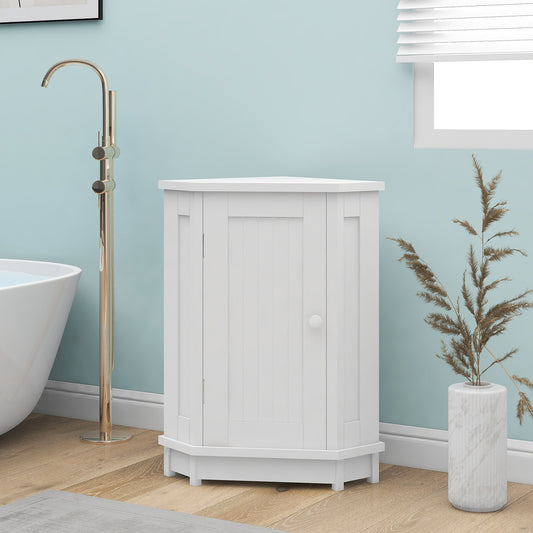White Bathroom Cabinet Triangle Corner Storage Cabinet With Adjustable Shelf Modern Style MDF Board