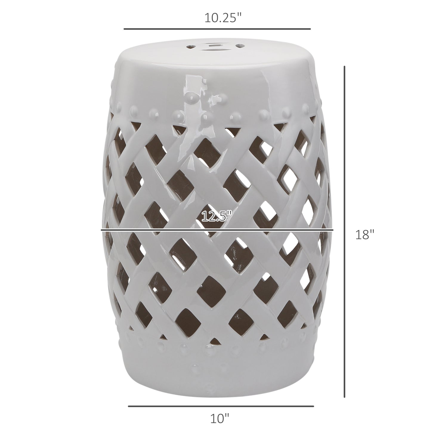 13" X 18" Ceramic Garden Stool With Woven Lattice Design & Glazed Strong Materials Decorative Outdoor Stool, White