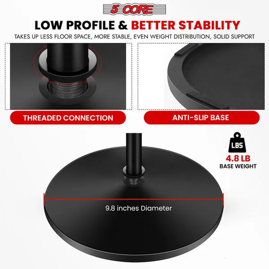 5 Core Microphone Stand 3 Level Height Adjustable 24-67" W Heavy Duty Round Base Floor Mic Stands