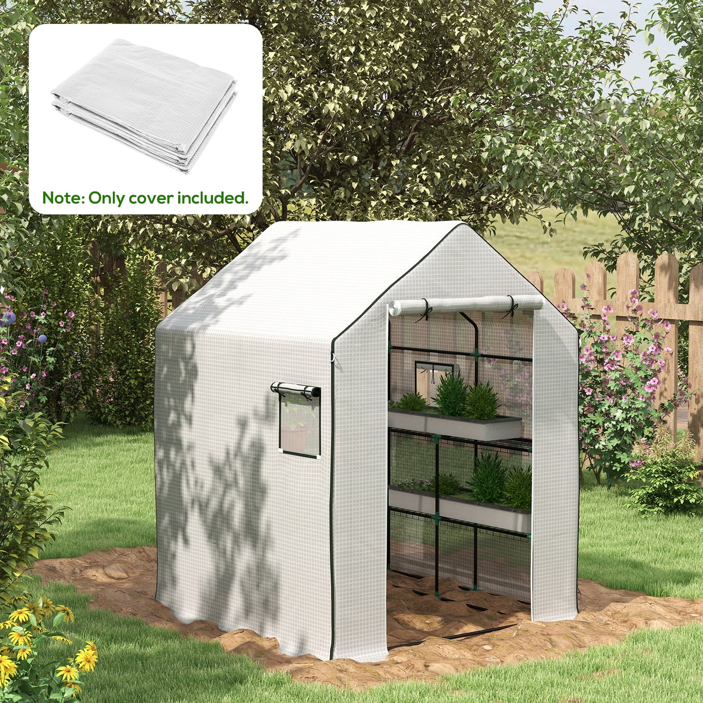 01-0472 Replacement Cover, 55" X 56.25" X 74.75" Walk-in Greenhouse Cover Reinforced Anti-Tear PE Hot House Cover, White