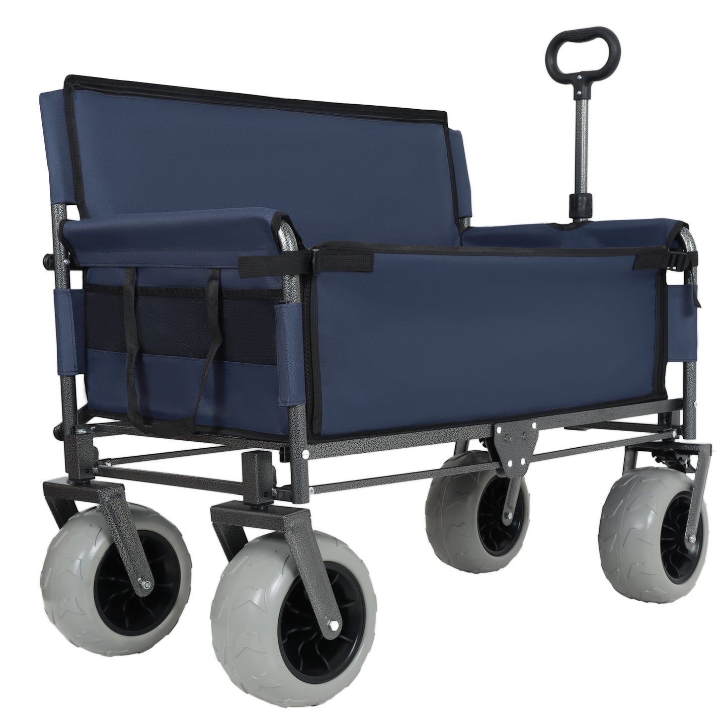 3- In- 1 Folding Wagon With Bench Seat -  500lbs Capacity  9 X4  Beach Tires For Camping & Beach  Dark Blue