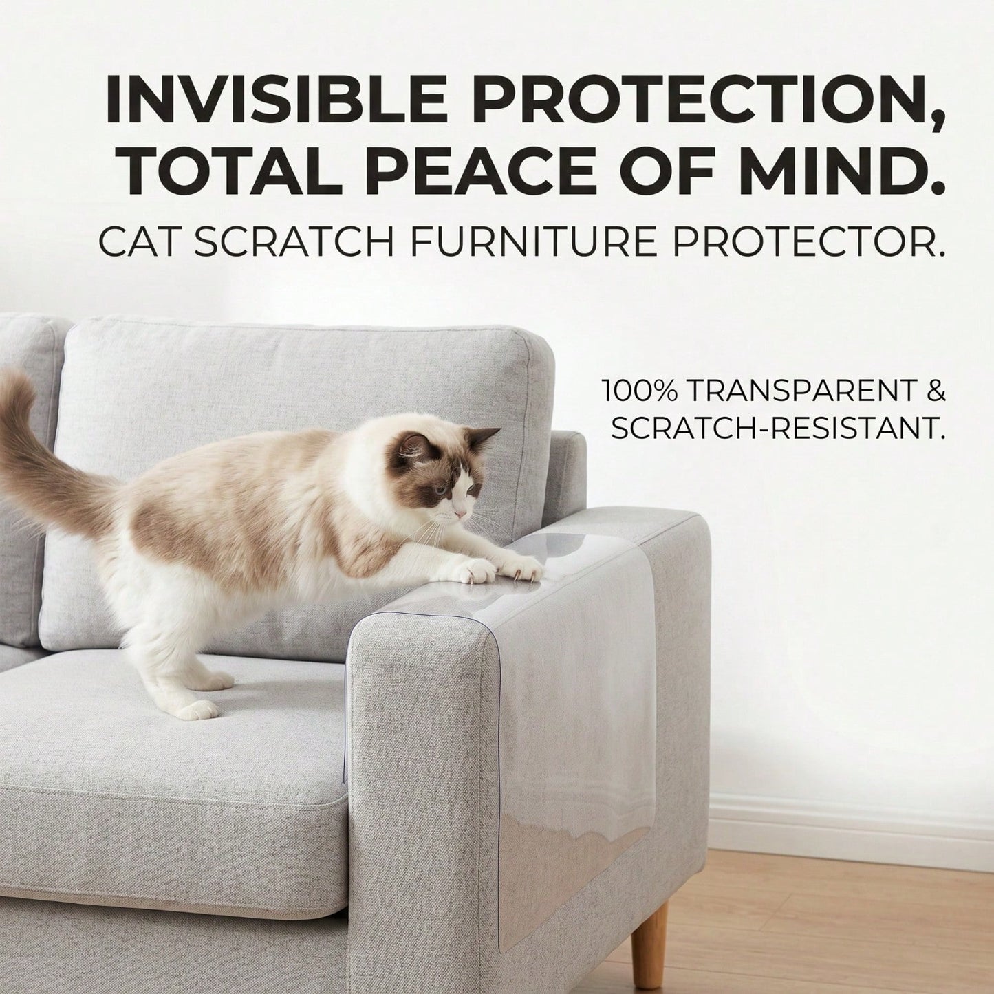 Cat Scratch Furniture Protector Set 16 Clear Sheets, Incldes 8 Sheets Of 279 358mm And 8 Sheets Of 140 358mm, 70 Twist Pins, Invisible Anti Scratch Guards For Sofa, Door, Bed, Table, Cabinet
