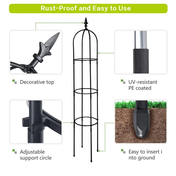 6.2ft Garden Obelisk Trellis Lightweight Rustproof Plastic Coated Metal Tall Tower Trellis Stand