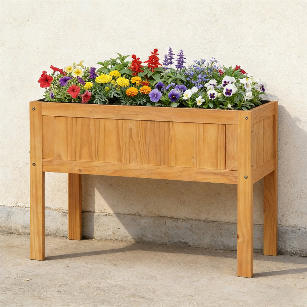 Wood Raised Garden Bed Elevated Planter Box With Bed Liner And Drainage Holes For Vegetables Flowers Herbs For Garden, Backyard, Balcony Or Patio