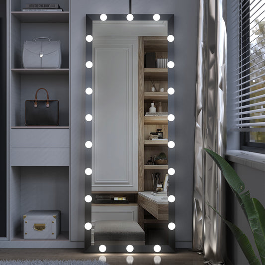Full Length Mirror With Lights Full Body Vanity Mirror With 3 Color Modes Lighted Standing Floor Mirror For Dressing Room Bedroom Wall Mounted Touch Control Black 63x24inch