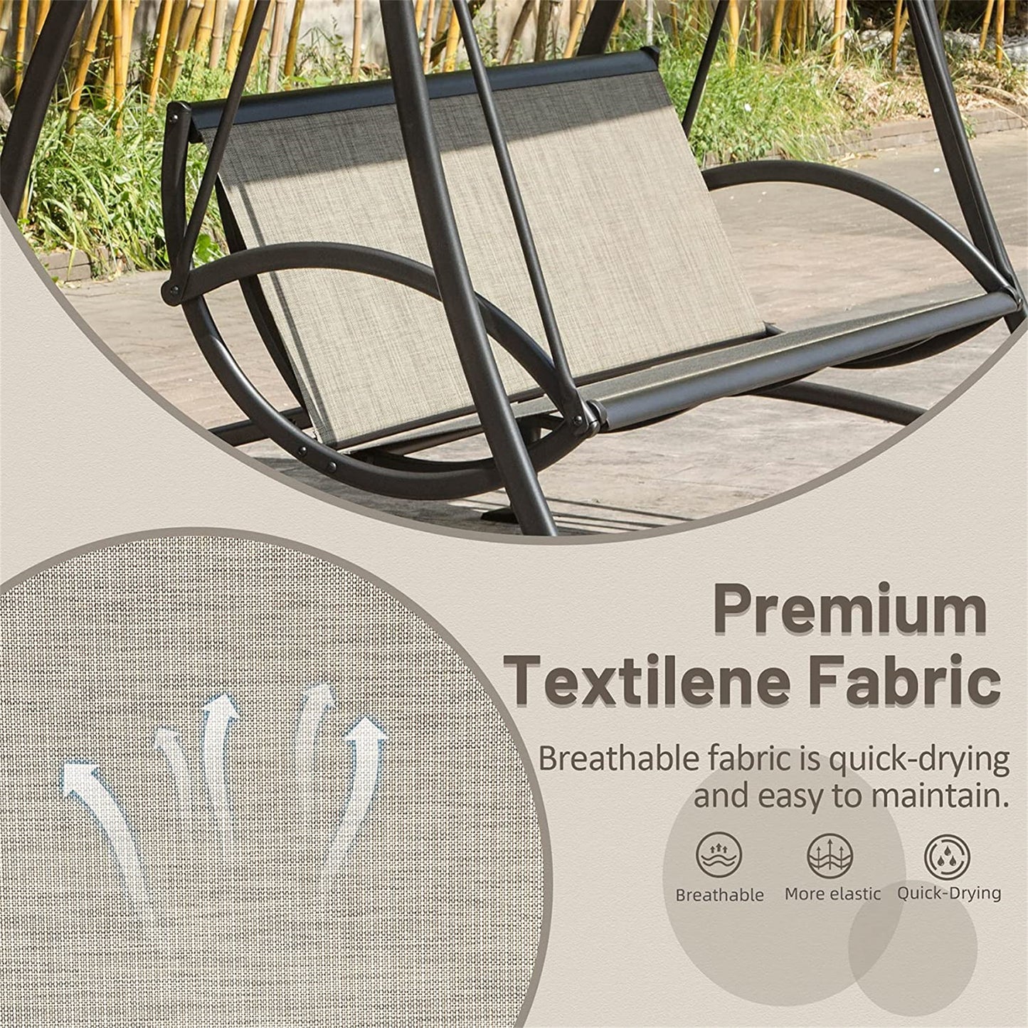 2-Seat Patio Swing Chair, Outdoor Porch Swing With Adjustable Canopy And Durable Steel Frame, Patio Swing Glider For Garden, Deck, Porch, Backyard
