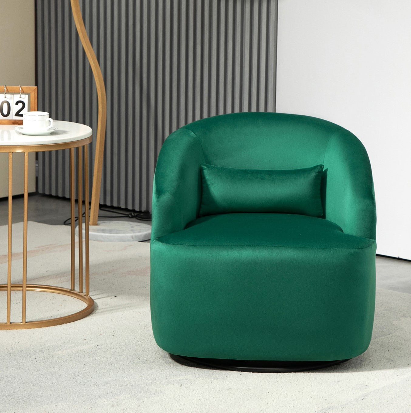 362 Degree Swivel Barrel Accent Chair, Velvet Upholstered Curved Armchair, Fully Assembled Contemporary Leisure Chair For Living Room Bedroom Office