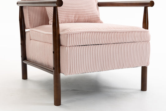 Storage Chair,Mid Century Modern Accent Chair With Wood Frame, Upholstered Living Room Chairs With Waist Cushion, Reading Armchair For Bedroom Sunroom