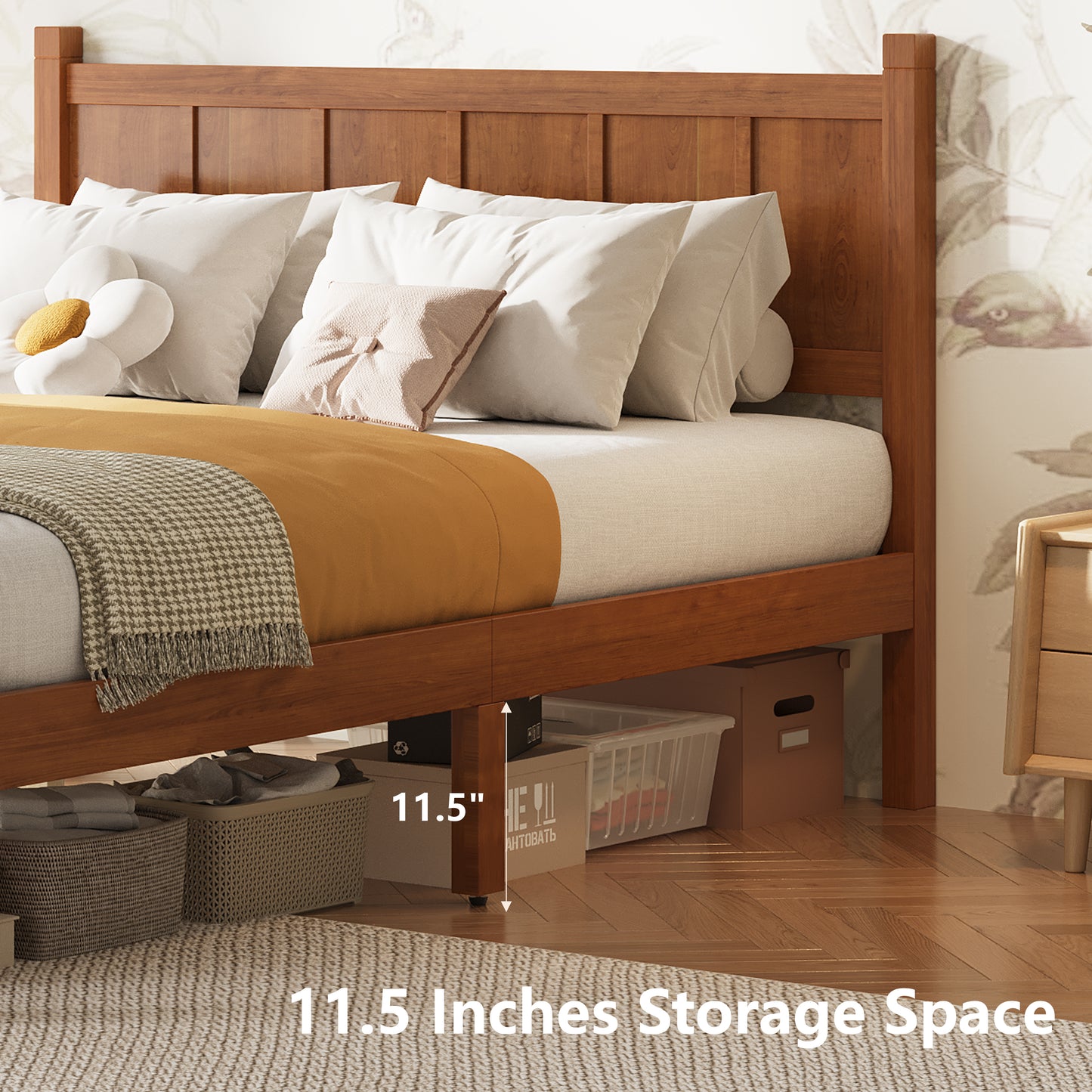 Full Size Flat Panel Bed With Headboard & Footboard, Minimalist Modern Platform Bed With Wood Grain Finish, Shaker And Farmhouse Style Design, Sleek And Functional Bedroom Furniture,Light Walnut