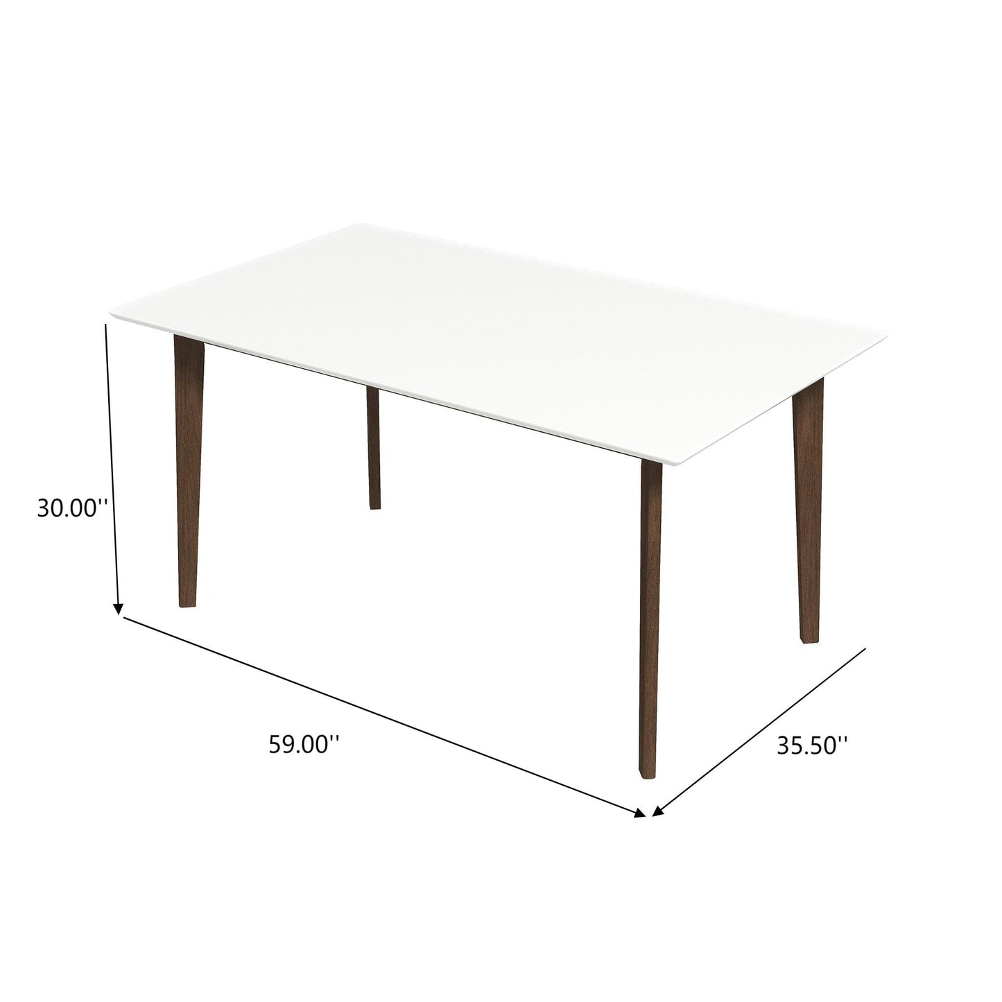 Lindsey Mid-Century Modern Solid Wood Dining Table With White Top And Walnut Legs, 59 Inches For Bedroom Hallway, Entryway