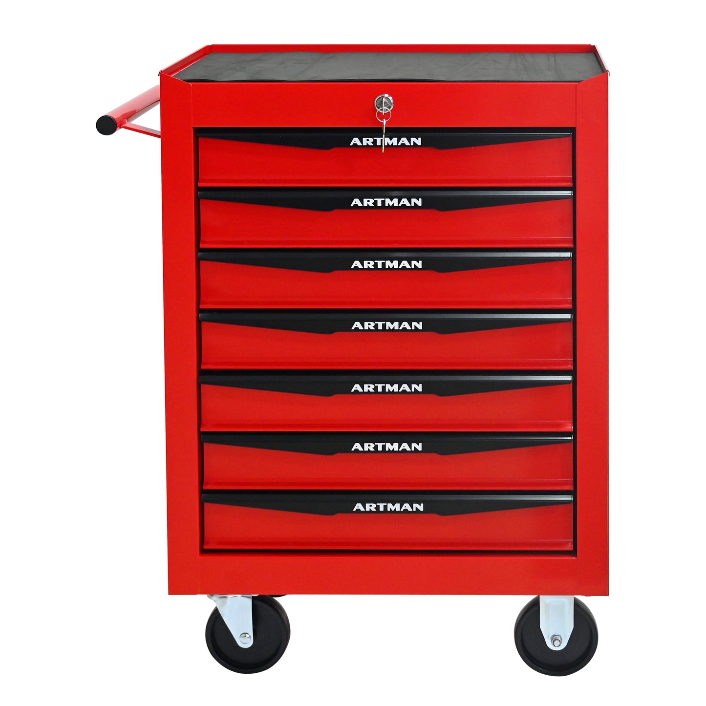 Rolling Metal Tool Chest With 7 Drawers, 20   7-Drawer Tool Chest Cabinet With Ball Bearing Drawer Slides, Steel Tool Storage Box Organizer -Red&Black