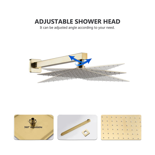 Shower Set Brushed Gold 10 Inch Bathroom Deluxe Shower Mixer Shower Combination Set Wall Mounted Shower Head System Shower Faucet