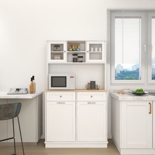 67.7  Tall Kitchen Trash Can Storage Cabinet With 3 Adjustable Shelves, 2 Drawers And 1 Tilt Out Trash Cabinet For Kitchen, Dinning Room, Living Room-White