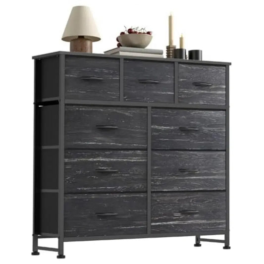 Dresser For Bedroom With 9 Fabric Storage Drawer Wardrobe Tall Chest Organizer Closet Adult&Kids Clothes Cabinet Furniture