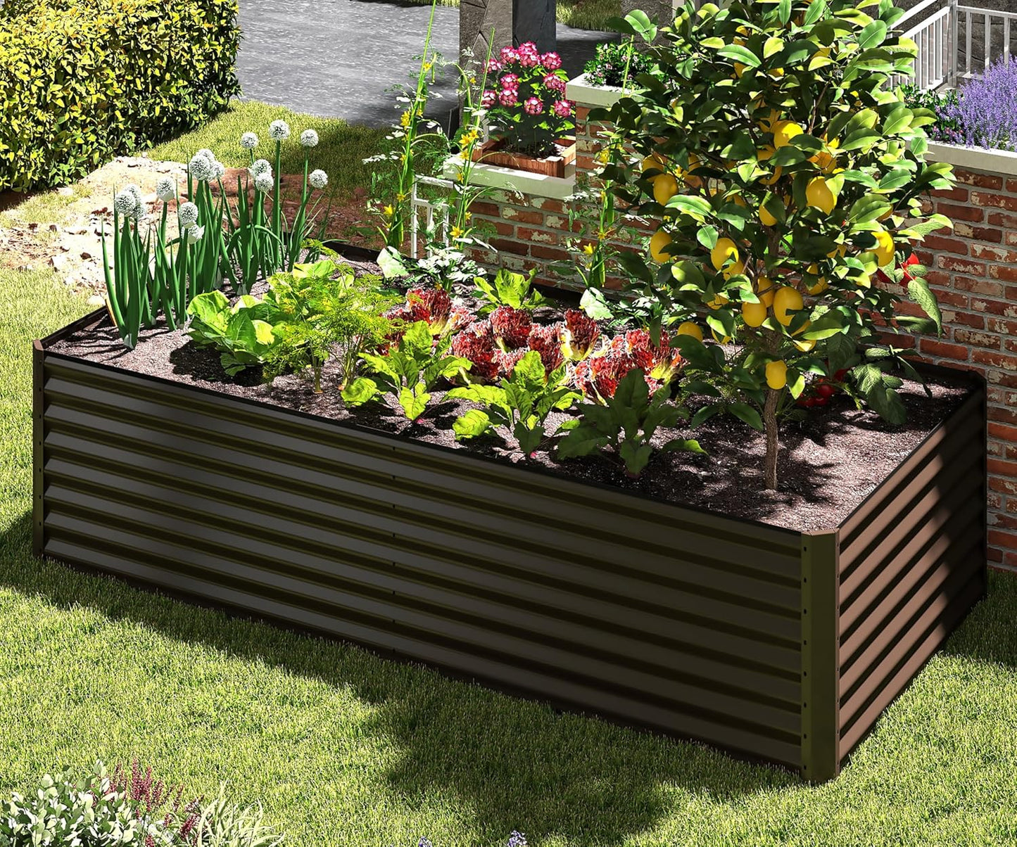 6x3x2ft Galvanized Raised Garden Bed, Outdoor Planter Garden Boxes Large Metal Planter Box For Gardening Vegetables Fruits Flowers, Brown