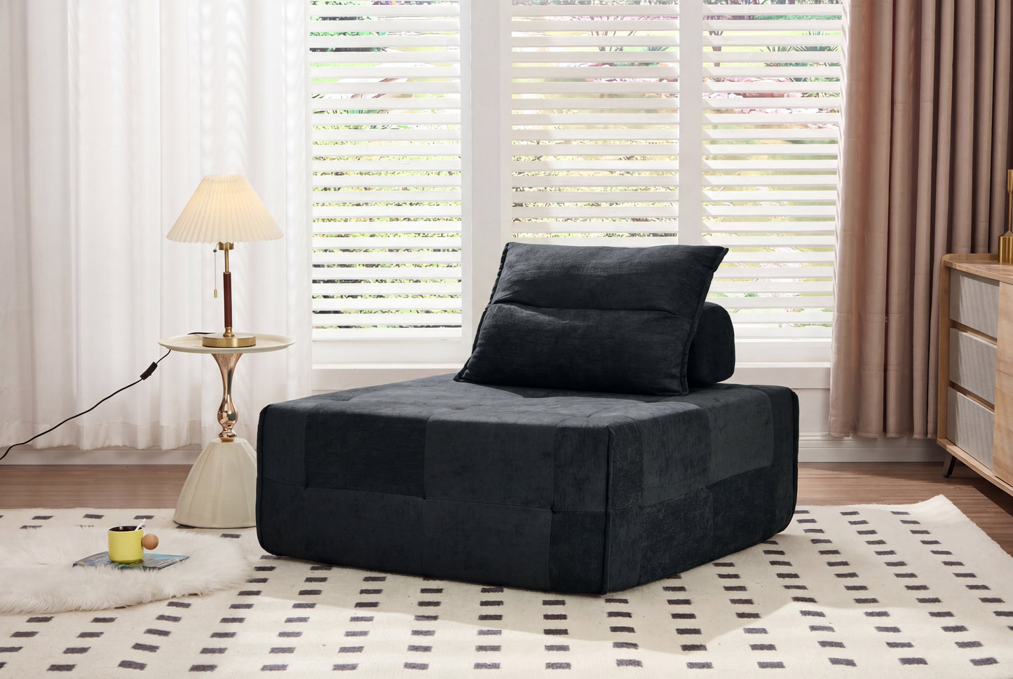 Deep Seat Modular Sectional Sofa With Adjustable Backrest -39.37  Chenille Compressed Couch For Living Room, Bedroom, Lounge  1 Piece  Black.