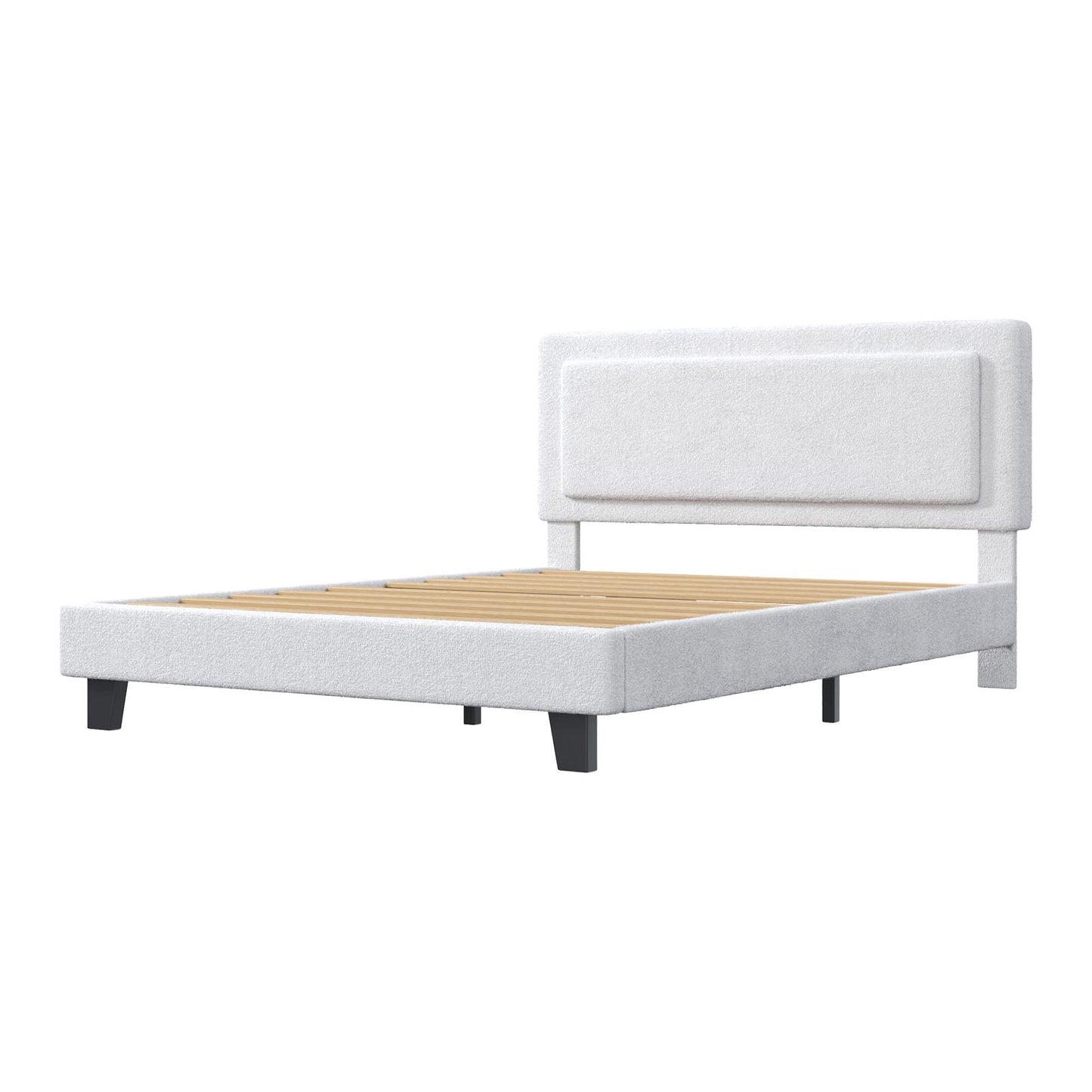 Queen Size Bed Frame Upholstered Platform Bed Frame With Adjustable Headboard Solid Wood Slats Iron Frame No Box Spring Needed Easy Assembly Beige