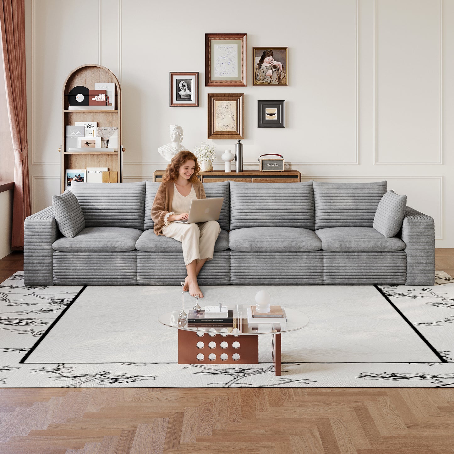 134  Cloud Sofa,Corduroy Fabric,Deep Seat Couches,Double-layer Design,Removable  Cushion,No Assembly, DIY Combination For Living Room, Bedroom,Conference Room ,Apartment,Grey